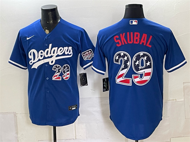 Men's Los Angeles Dodgers #29 Tarik Skubal Royal USA 250 Fourth of July Home Stitched Baseball Jersey